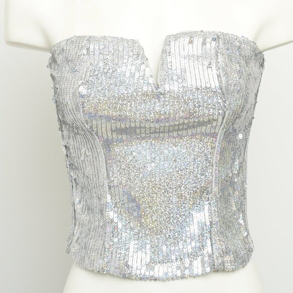 H&M Sequins Strapless Top, Size 0 - 2, Silver - Picture 4 of 10